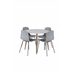 Pla za Rundt Spisebord - ø 100cm - Hvid / Eg, Arctic Dining Chair - Grå Ben - Grå Pla stic_4