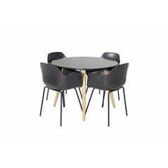 Plaza Round Dining Table - ø 100cm - Black / Oak, Comfort Plastic Dining Chair - Black Legs -Black Plastic_4