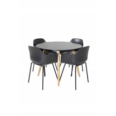 Plaza Round Dining Table - ø 100cm - Black / Oak, Comfort Plastic Dining Chair - Black Legs -Black Plastic_4