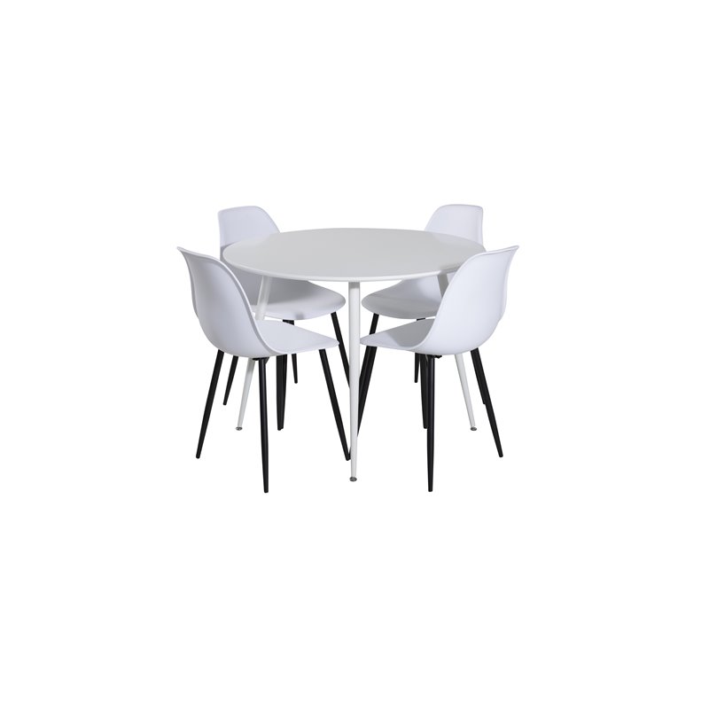 Plaza pyöreä pöytä 100 cm - valkoinen toppi / valkoiset jalat, Polar Pla ruokapöydän tuoli - mustat jalat / valkoinen Pla Pla