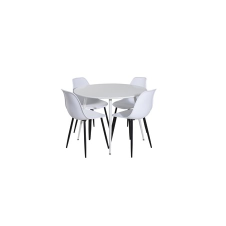 Plaza Round Table 100 cm - White top / White Legs, Polar Plastic Dining Chair - Black Legs / White Plastic_4