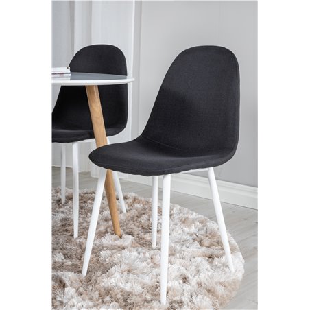 Plaza Round Dining Table - ø 100cm - White / Oak, Polar Dining Chair - White Legs - Black Fabric_4