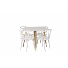 Plaza Round Dining Table - ø 100cm - White / Oak, Bullerbyn Windsor Dining Chair - White_4