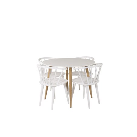 Plaza Round Dining Table - ø 100cm - White / Oak, Bullerbyn Windsor Dining Chair - White_4