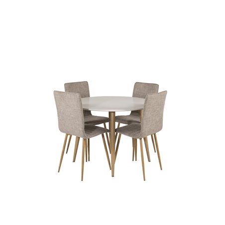 Plaza Round Dining Table - ø 100cm - White / Oak, Windu Lyx Dining Chair - Light Grey / Oak_4