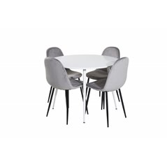 Plaza Round Table 100 cm - White top / White Legs, Polar Dining Chair - Black legs / Light Grey Velvet (ersätter 19902-885)_4