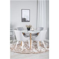 Plaza Round Dining Table - ø 100cm - White / Oak, Plaza Dining chair - White legs - Light  Grey Fabric_4