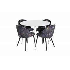 Plaza Round Table 100 cm - White top / White Legs, Velvet Dining Chair - Black Flower fabric_4