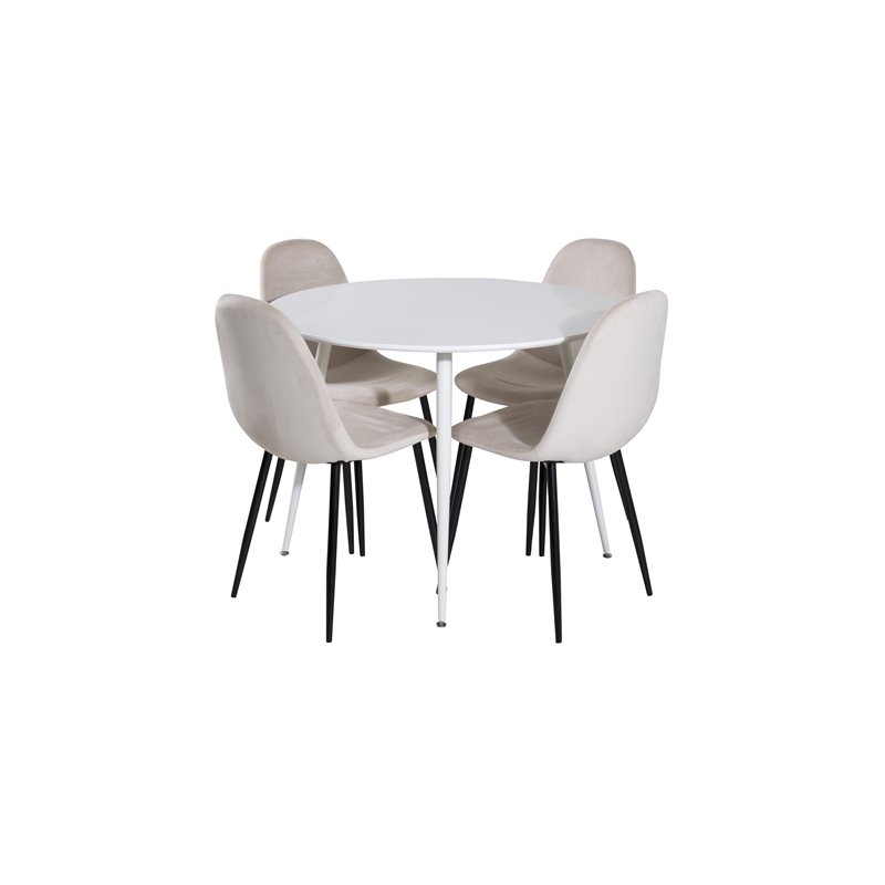 Plaza Round Table 100 cm - White top / White Legs, Polar Dining Chair- Black legs / Beige Velvet (ersätter 19902-880)_4