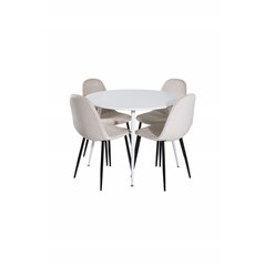 Plaza Round Table 100 cm - White top / White Legs, Polar Dining Chair- Black legs / Beige Velvet (ersätter 19902-880)_4