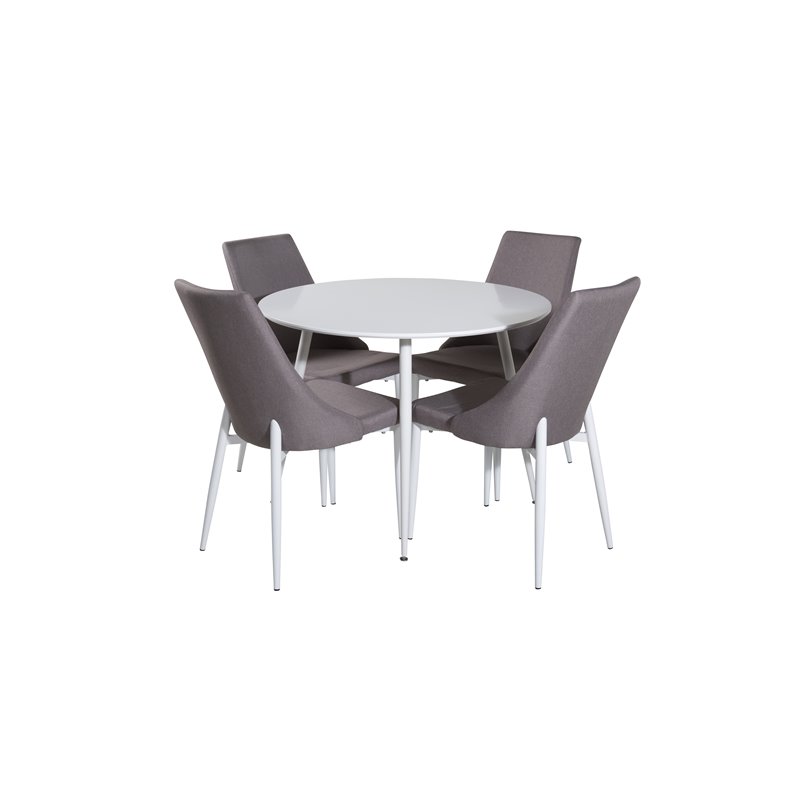 Plaza Round Table 100 cm - White top / White Legs, Leone 2,0 Dining Chair - Grey / White_4