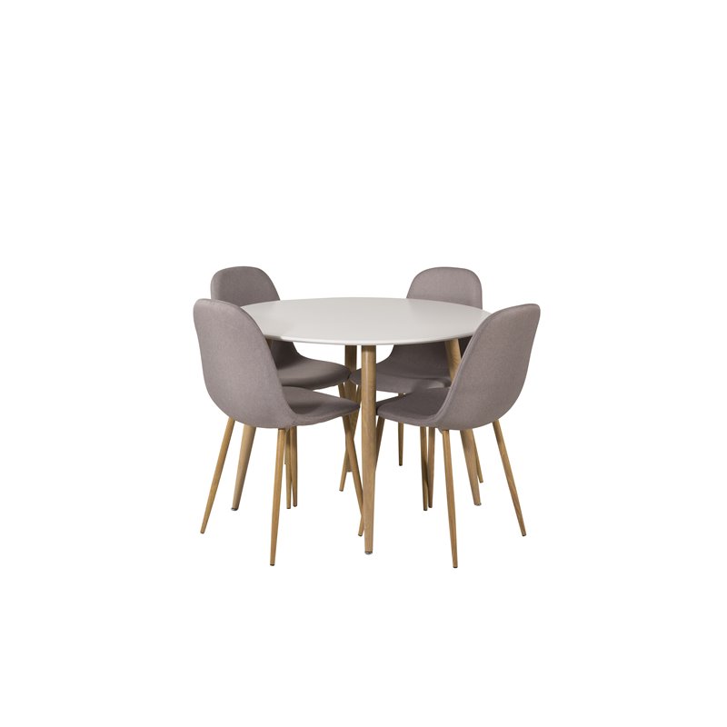 Plaza Round Dining Table - ø 100cm - White / Oak, Polar Dining Chair - Grey / Oak_4