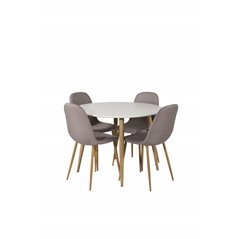 Plaza Round Dining Table - ø 100cm - White / Oak, Polar Dining Chair - Grey / Oak_4