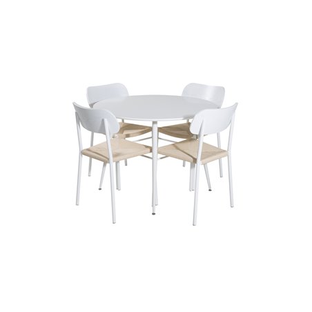 Plaza Round Table 100 cm - White top / White Legs, Polly Dining Chair - Nature / White_4