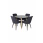 Plaza Round Dining Table - ø 100cm - Black / Oak, Plaza Dining Chair - Black Legs - Black Fabric_4