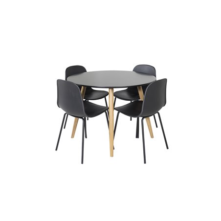 Plaza Round Dining Table - ø 100cm - Black / Oak, Arctic Dining Chair - Black Legs - Black Plastic_4