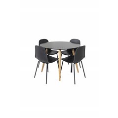 Plaza Round Dining Table - ø 100cm - Black / Oak, Arctic Dining Chair - Black Legs - Black Plastic_4