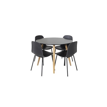 Plaza Round Dining Table - ø 100cm - Black / Oak, Arctic Dining Chair - Black Legs - Black Plastic_4