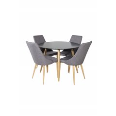 Plaza Round Dining Table - ø 100cm - Black / Oak, Leone Dining Chair - Dark Grey / Oak_4