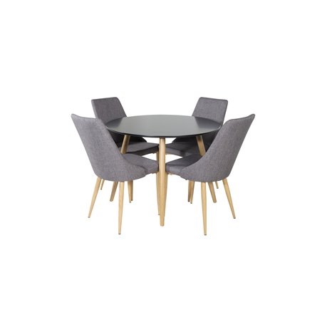 Plaza Round Dining Table - ø 100cm - Black / Oak, Leone Dining Chair - Dark Grey / Oak_4