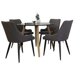 Plaza Round Dining Table - ø 100cm - Black / Oak, Plaza Dining Chair - Dark Grey / Black_4