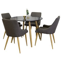 Plaza Round Dining Table - ø 100cm - Black / Oak, Plaza Dining Chair - Dark Grey / Oak_4