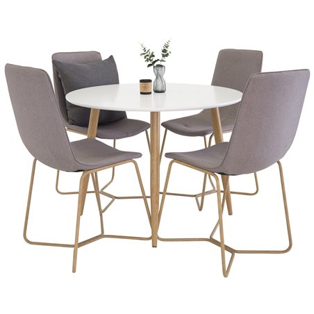 Plaza Round Dining Table - ø 100cm - White / Oak, X-Dining Chair - Grey / Oak_4