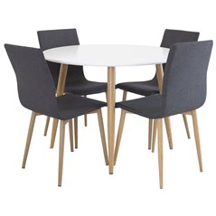 Plaza Round Dining Table - ø 100cm - White / Oak, Windu Dining Chair - Grey / Oak_4