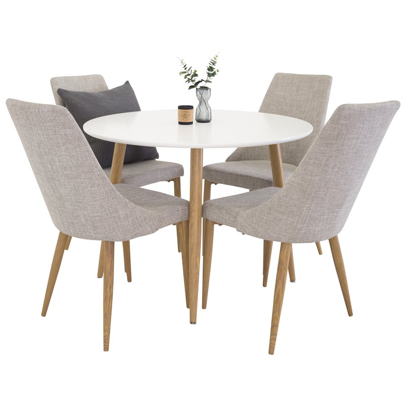 Plaza Round Dining Table - ø 100cm - White / Oak, Leone Dining Chair - Light Grey / Oak_4