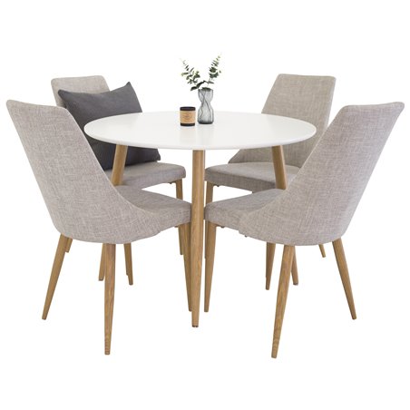 Plaza Round Dining Table - ø 100cm - White / Oak, Leone Dining Chair - Light Grey / Oak_4