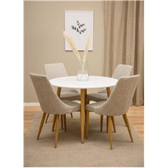 Plaza Round Dining Table - ø 100cm - White / Oak, Leone Dining Chair - Light Grey / Oak_4
