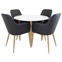 Plaza Round Dining Table - ø 100cm - White / Oak, Comfort Dining Chair - Black / Oak_4
