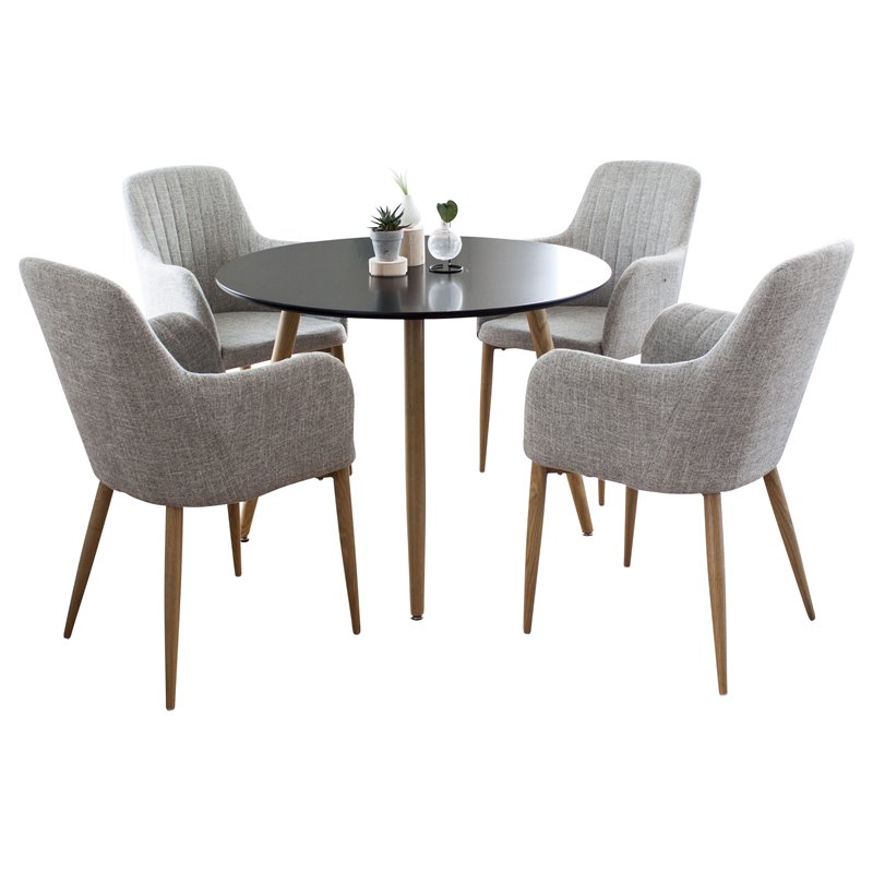 Plaza Round Dining Table - ø 100cm - Black / Oak, Comfort Dining Chair - Light Grey / Oak_4