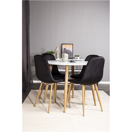 Plaza Round Dining Table - ø 100cm - White / Oak, Polar Dining Chair - Black / Oak_4