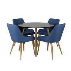 Plaza Round Dining Table - ø 100cm - Black / Oak, Plaza Dining Chair - Blue / Oak_4