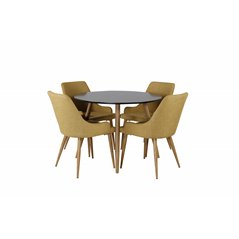 Plaza Round Dining Table - ø 100cm - Black / Oak, Plaza Dining Chair - Yellow / Oak_4