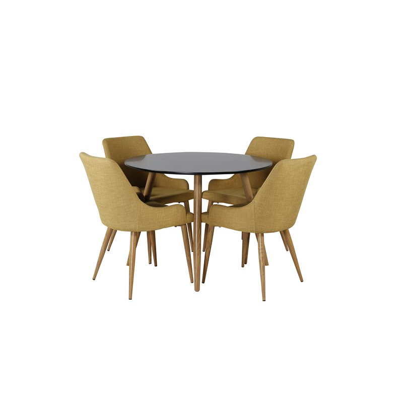 Plaza Round Dining Table - ø 100cm - Black / Oak, Plaza Dining Chair - Yellow / Oak_4