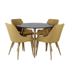 Plaza Round Dining Table - ø 100cm - Black / Oak, Plaza Dining Chair - Yellow / Oak_4