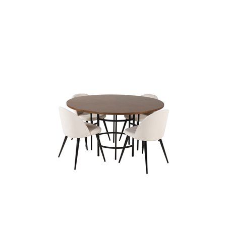 Copenhagen - Dining Table round - Brown / Black, Velvet Dining Chair Corduroy - Beige / Black_4