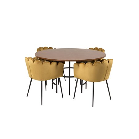 Copenhagen - Dining Table round - Brown / Black, Limhamn - Chair - Gold Velvet_4