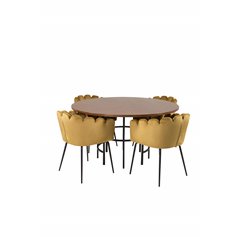 Copenhagen - Dining Table round - Brown / Black, Limhamn - Chair - Gold Velvet_4