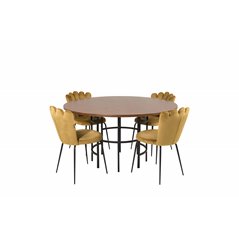 Copenhagen - Dining Table round - Brown / Black, Limhamn Light - Chair - Gold Velvet_4