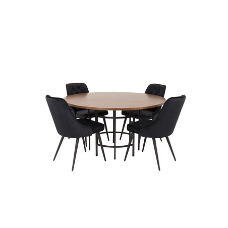 Kööpenhamina - Ruokapöytä pyöreä - ruskea / musta, Velvet Deluxe ruokapöydän tuoli - musta / musta_4