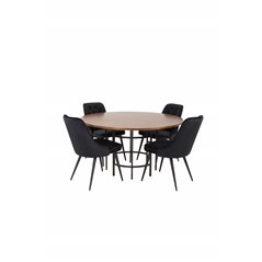 Kööpenhamina - Ruokapöytä pyöreä - ruskea / musta, Velvet Deluxe ruokapöydän tuoli - musta / musta_4