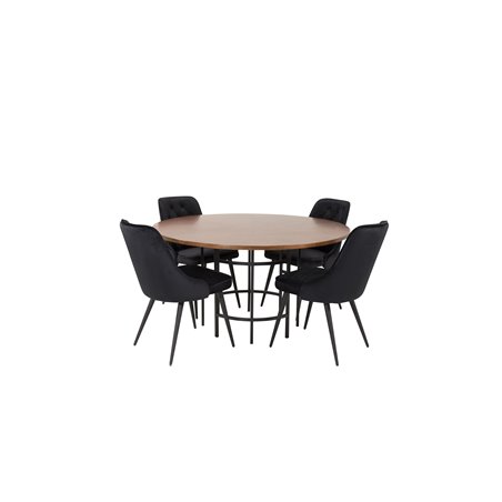 Copenhagen - Dining Table round - Brown / Black, Velvet Deluxe Dining Chair - Black / Black_4