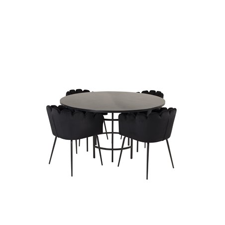 Copenhagen - Dining Table round - Black / Black, Limhamn - Chair - Black Velvet_4