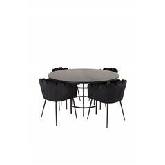 Copenhagen - Dining Table round - Black / Black, Limhamn - Chair - Black Velvet_4