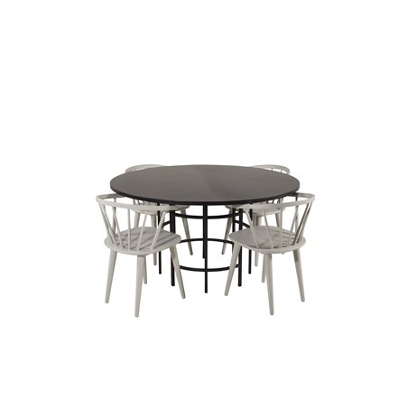 Copenhagen - Dining Table round - Black / Black, Bullerbyn Windsor Dining Chair - Grey_4