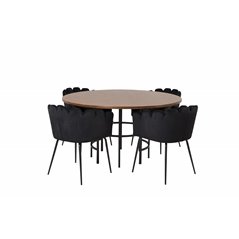 Copenhagen - Dining Table round - Brown / Black, Limhamn - Chair - Black Velvet_4