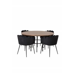 Copenhagen - Dining Table round - Brown / Black, Limhamn - Chair - Black Velvet_4